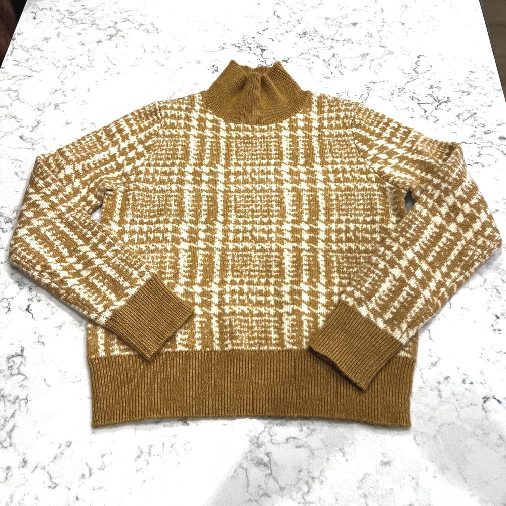 Vero Moda Womens Plaid Turtleneck Sweater Knit Pullover Beige‎ Small